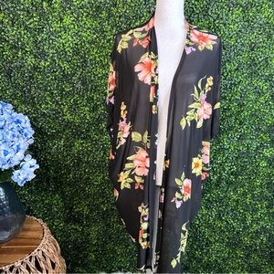 Black sheer floral print kimono